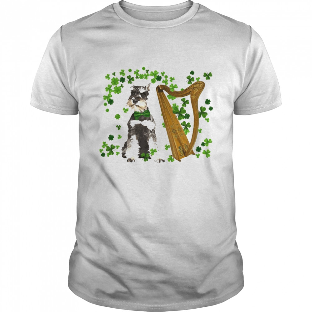 St Patricks Day Irish Lucky Harp Grey Miniature Schnauzer Dog Shirt