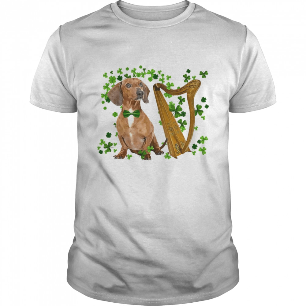 St Patricks Day Irish Lucky Harp Red Dachshund Dog Shirt