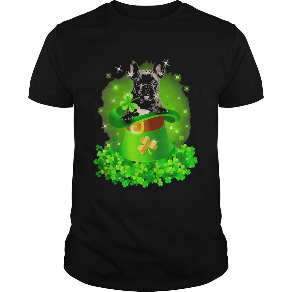 St. Patricks Day Shamrock Lucky Hat Black French Bulldog Dogs Shirt