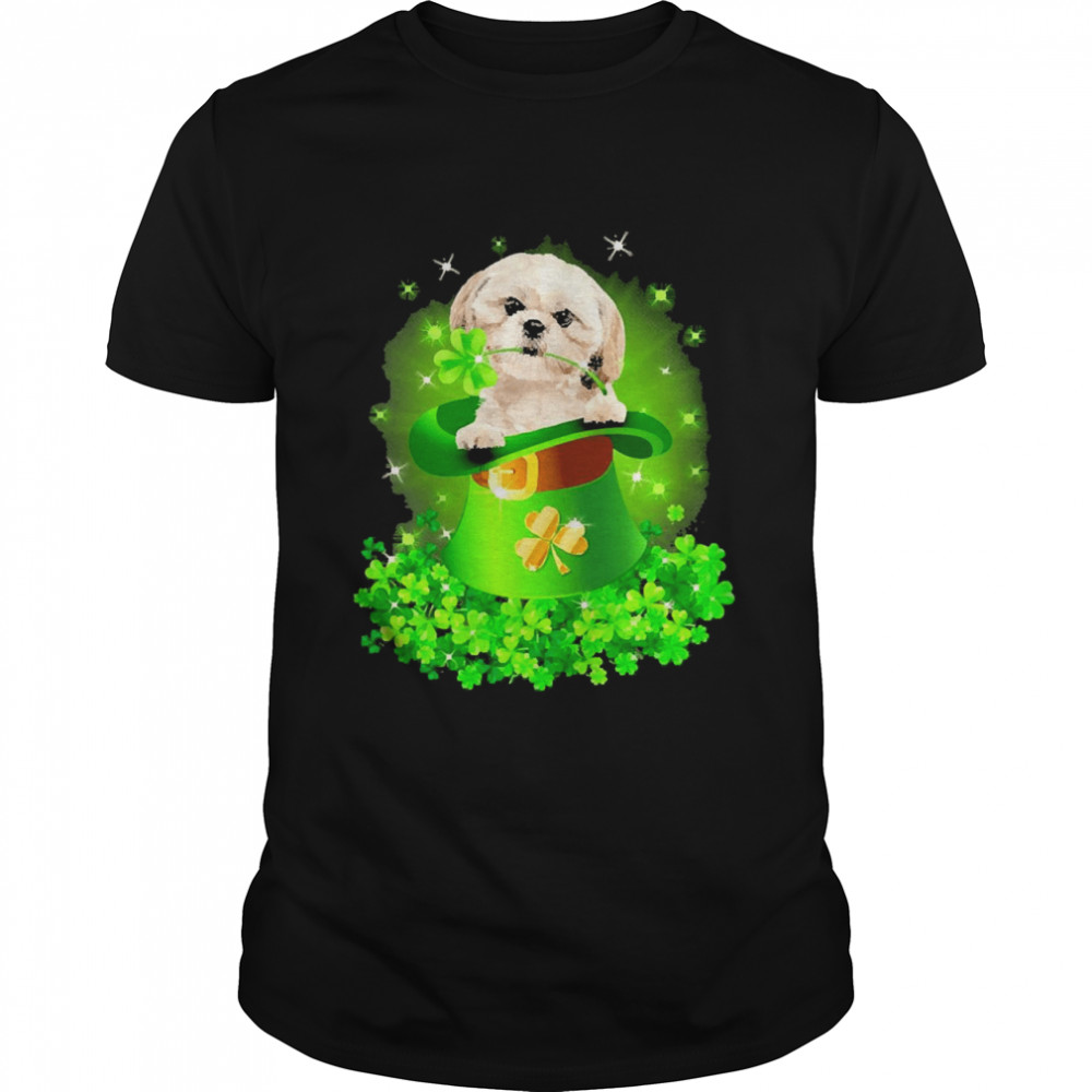 St. Patricks Day Shamrock Lucky Hat Cream Shih Tzu Dogs Shirt