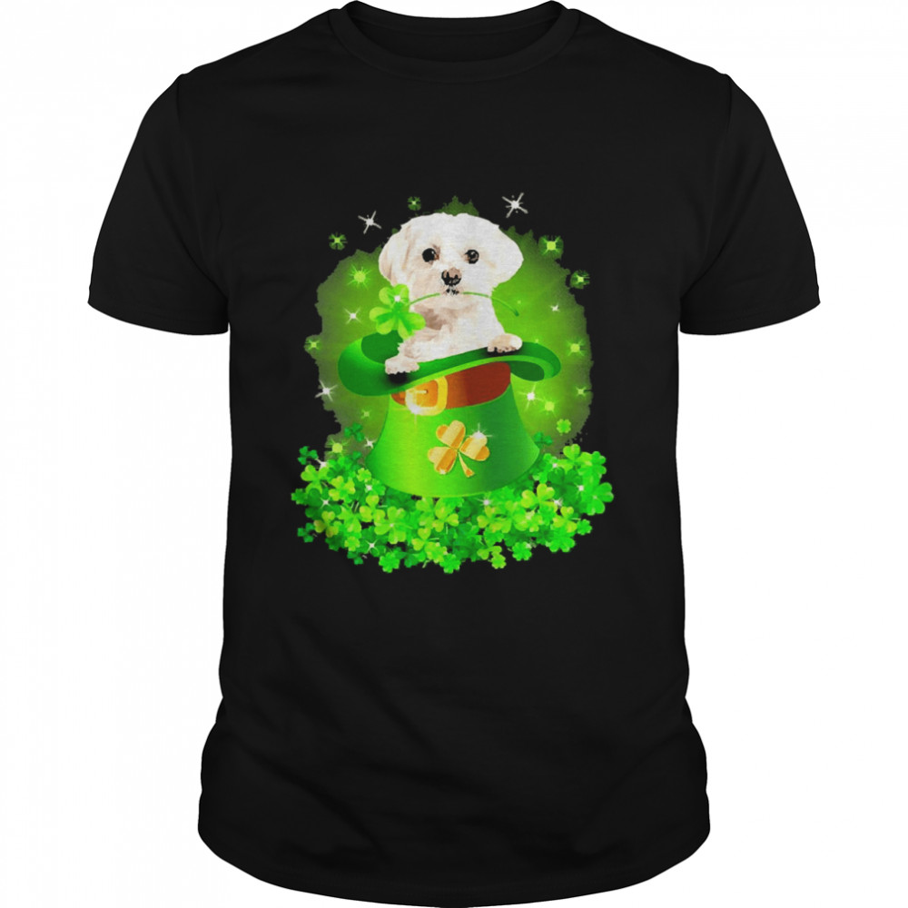 St. Patricks Day Shamrock Lucky Hat White Maltese Dogs Shirt