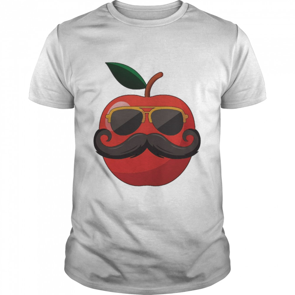 Apple Mustache Tshirt Funny Cool Apple Fruit With Mustache Shirt