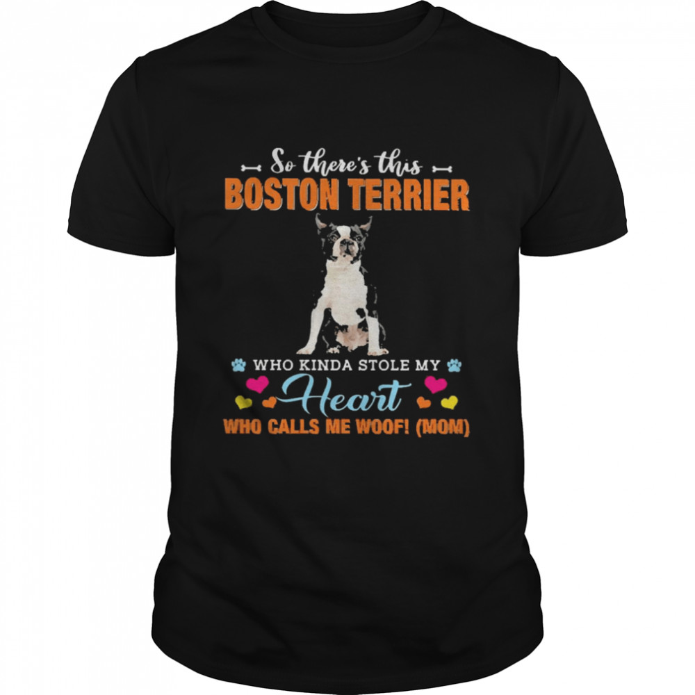 Official a Dog Kinda Stole My Heart So There’s This Black Boston Terrier Who Kinda Stole My Heart Who Calls Me Woof Mom Shirt