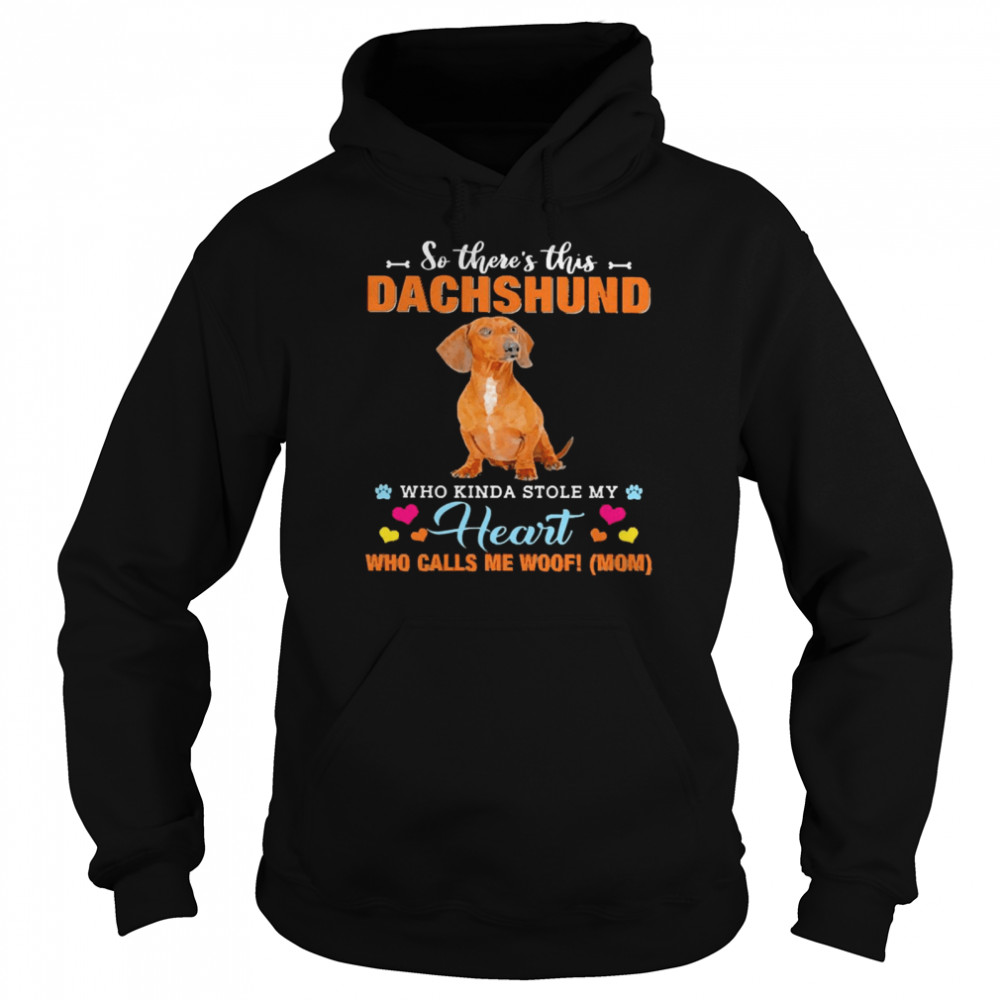 Official a Dog Kinda Stole My Heart So There’s This Red Dachshund Who Kinda Stole My Heart Who Calls Me Woof Mom  Unisex Hoodie