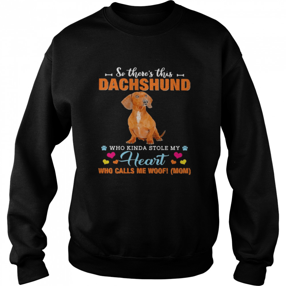 Official a Dog Kinda Stole My Heart So There’s This Red Dachshund Who Kinda Stole My Heart Who Calls Me Woof Mom  Unisex Sweatshirt