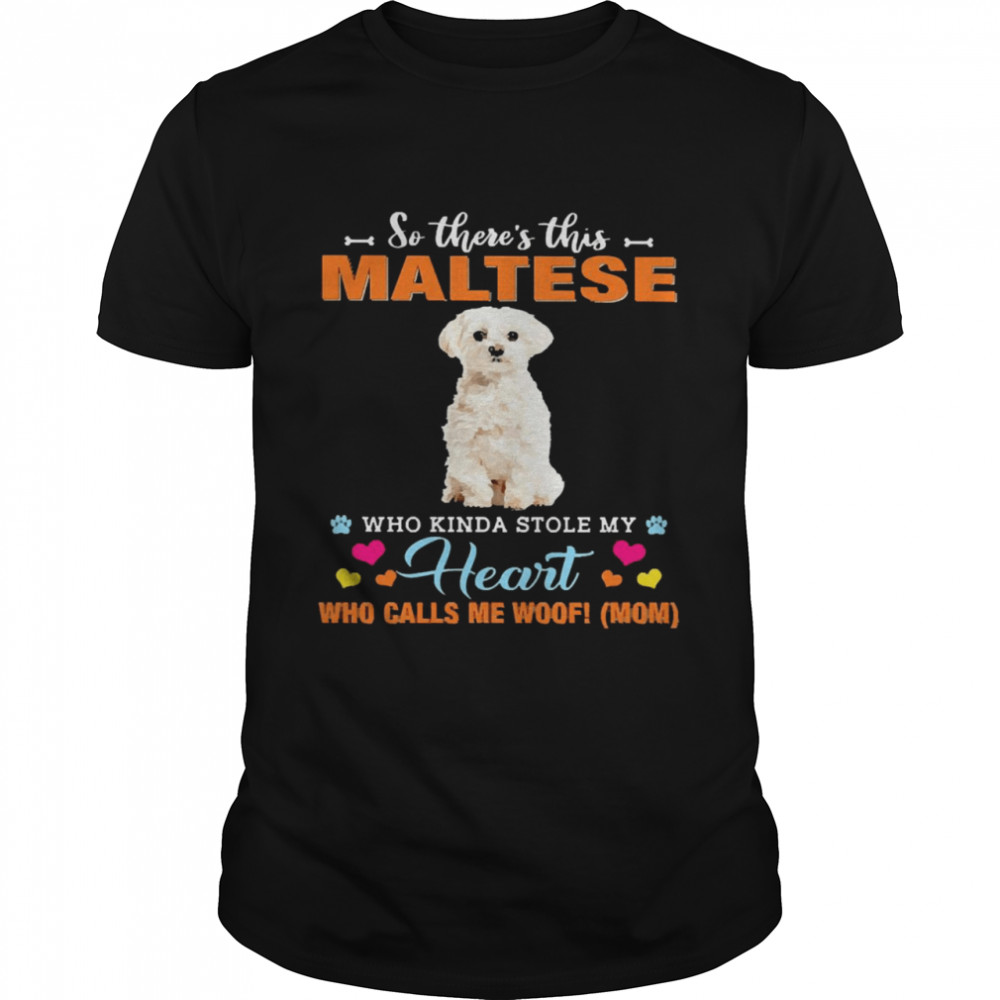 Official a Dog Kinda Stole My Heart So There’s This White Maltese Who Kinda Stole My Heart Who Calls Me Woof Mom Shirt
