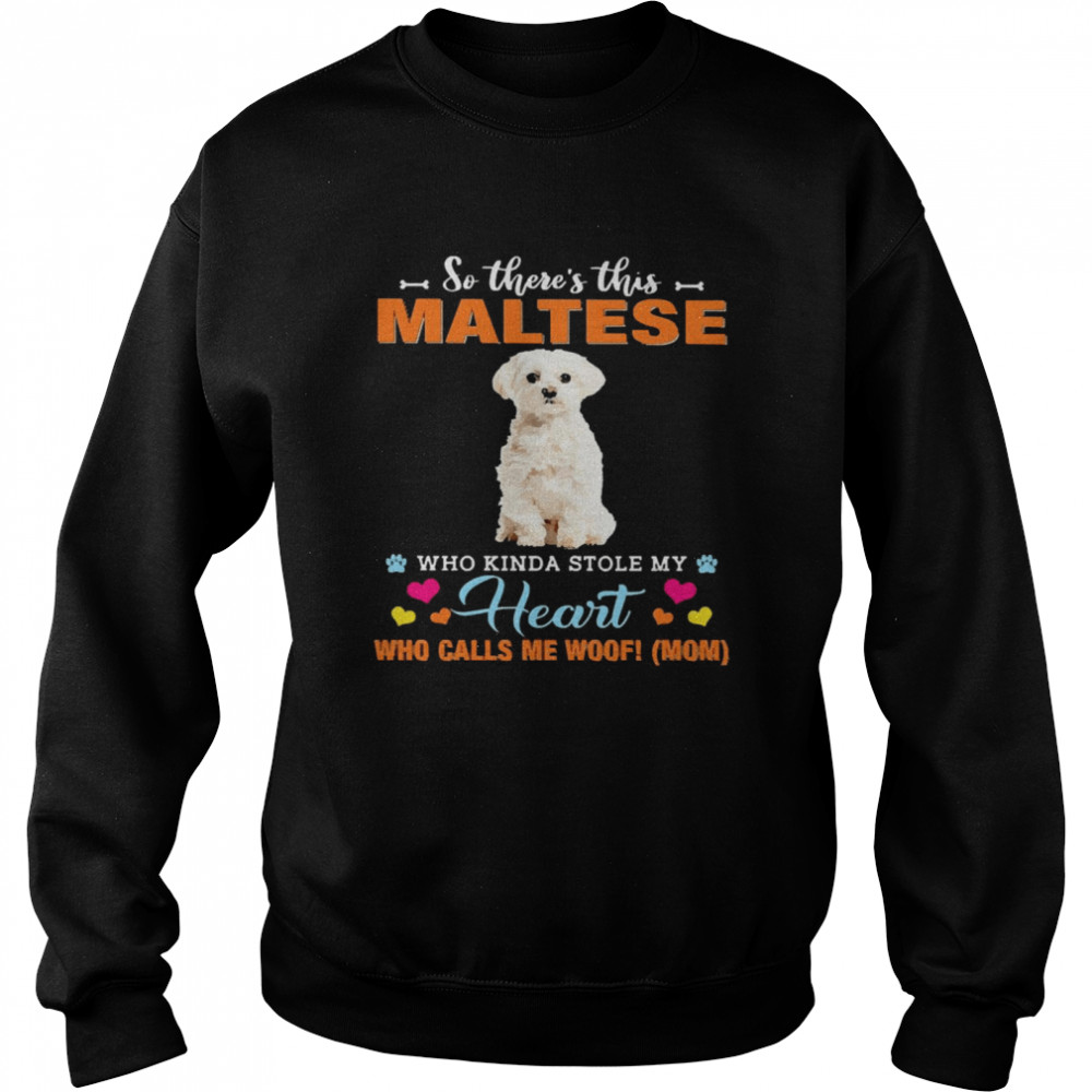 Official a Dog Kinda Stole My Heart So There’s This White Maltese Who Kinda Stole My Heart Who Calls Me Woof Mom  Unisex Sweatshirt