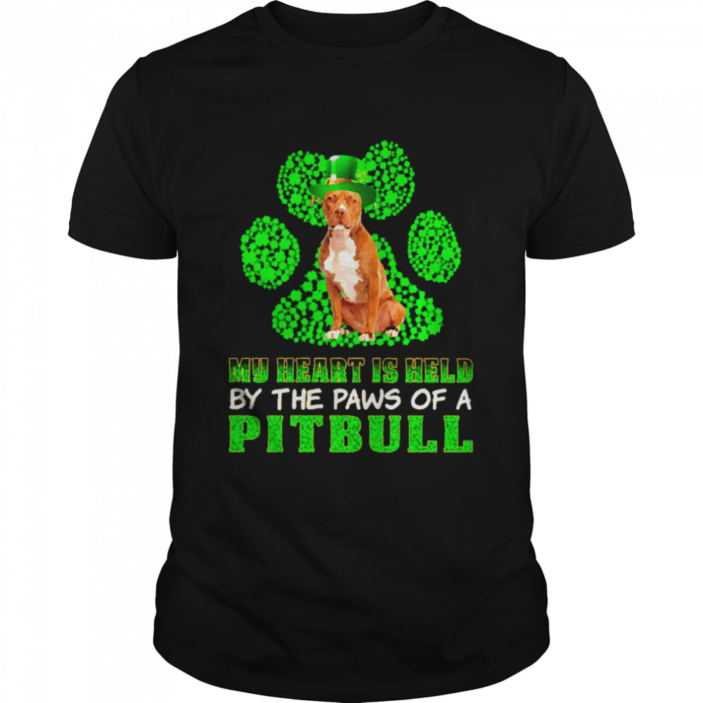 St Patrick’s Day My Heart Is Held By The Paws Of A Brown Pitbull Terrier Shirt