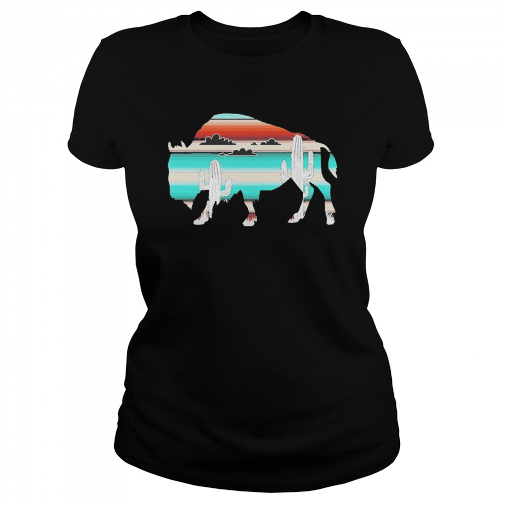 Bison Desert Cactus Serape Western  Classic Women's T-shirt