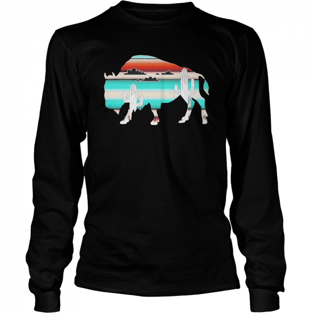 Bison Desert Cactus Serape Western  Long Sleeved T-shirt