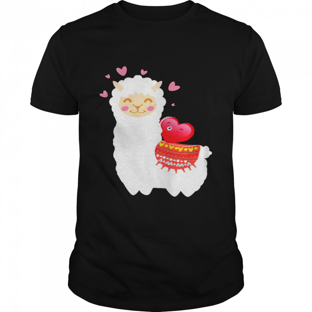 Llama  With Hearts Valentine’s Day  Classic Men's T-shirt