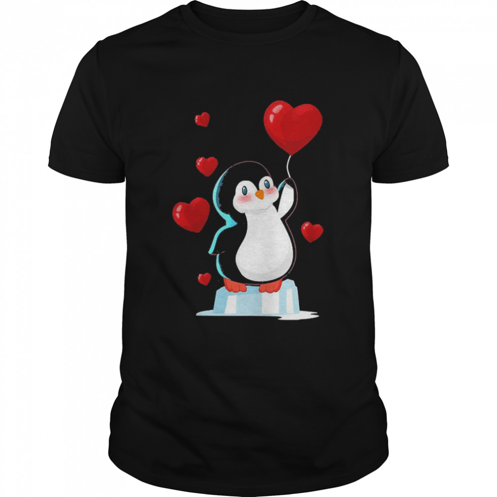 Penguin With Heart Balloon Valentine’s Day Love Shirt