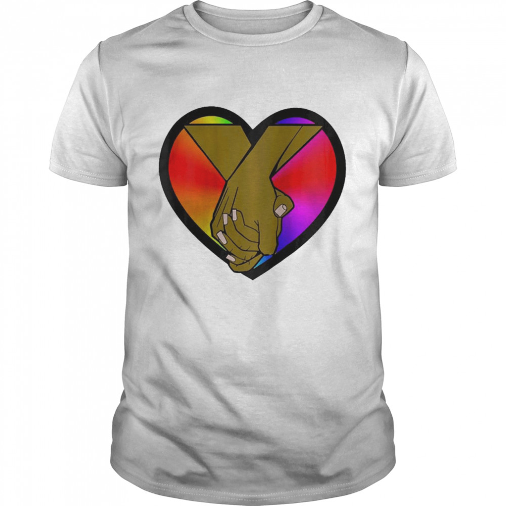 Womens African-American Couple Holding Hands Rainbow Pride Heart Raglan Baseball Shirt