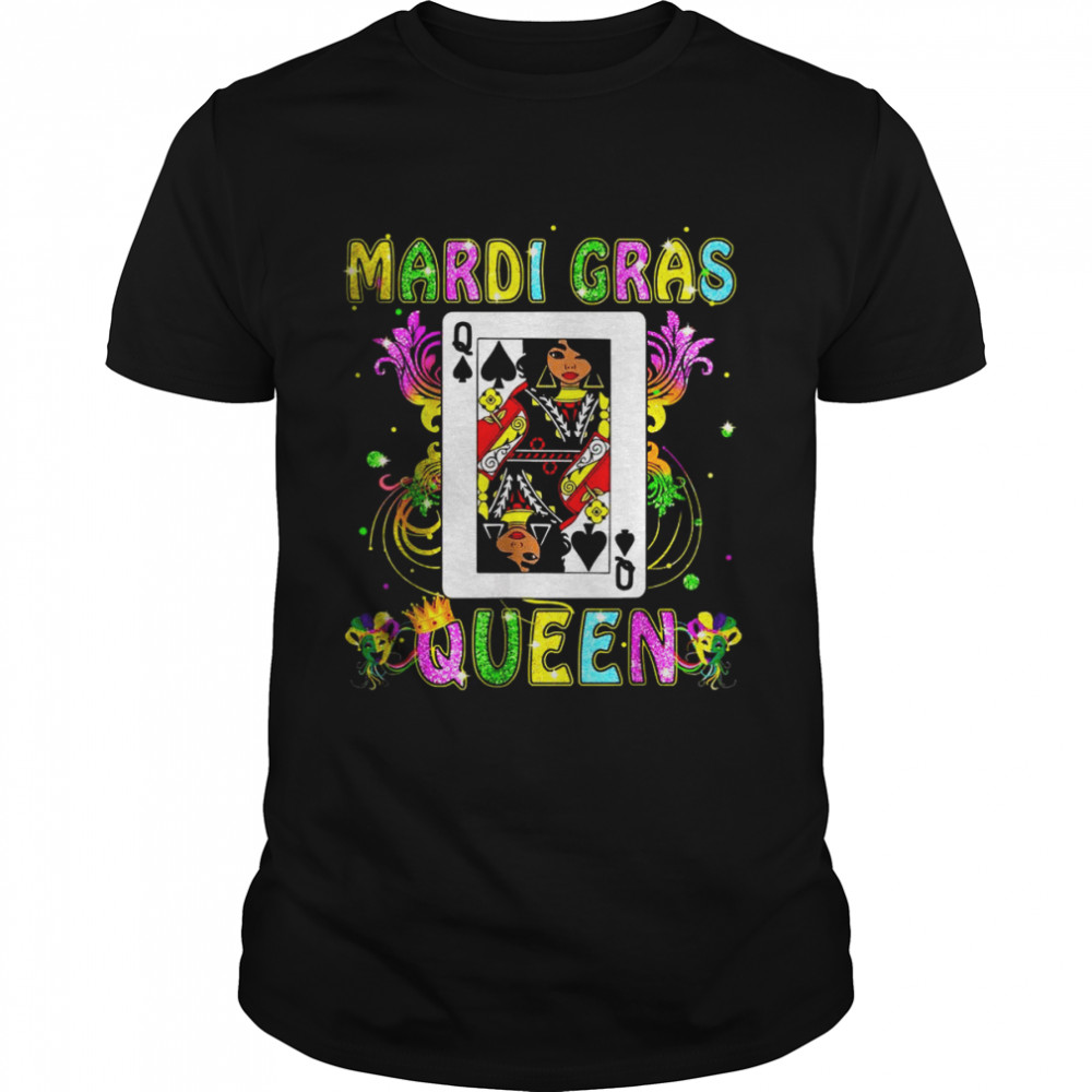 Mardi Gras Black Queen of Poker Card Darkened T-Shirt