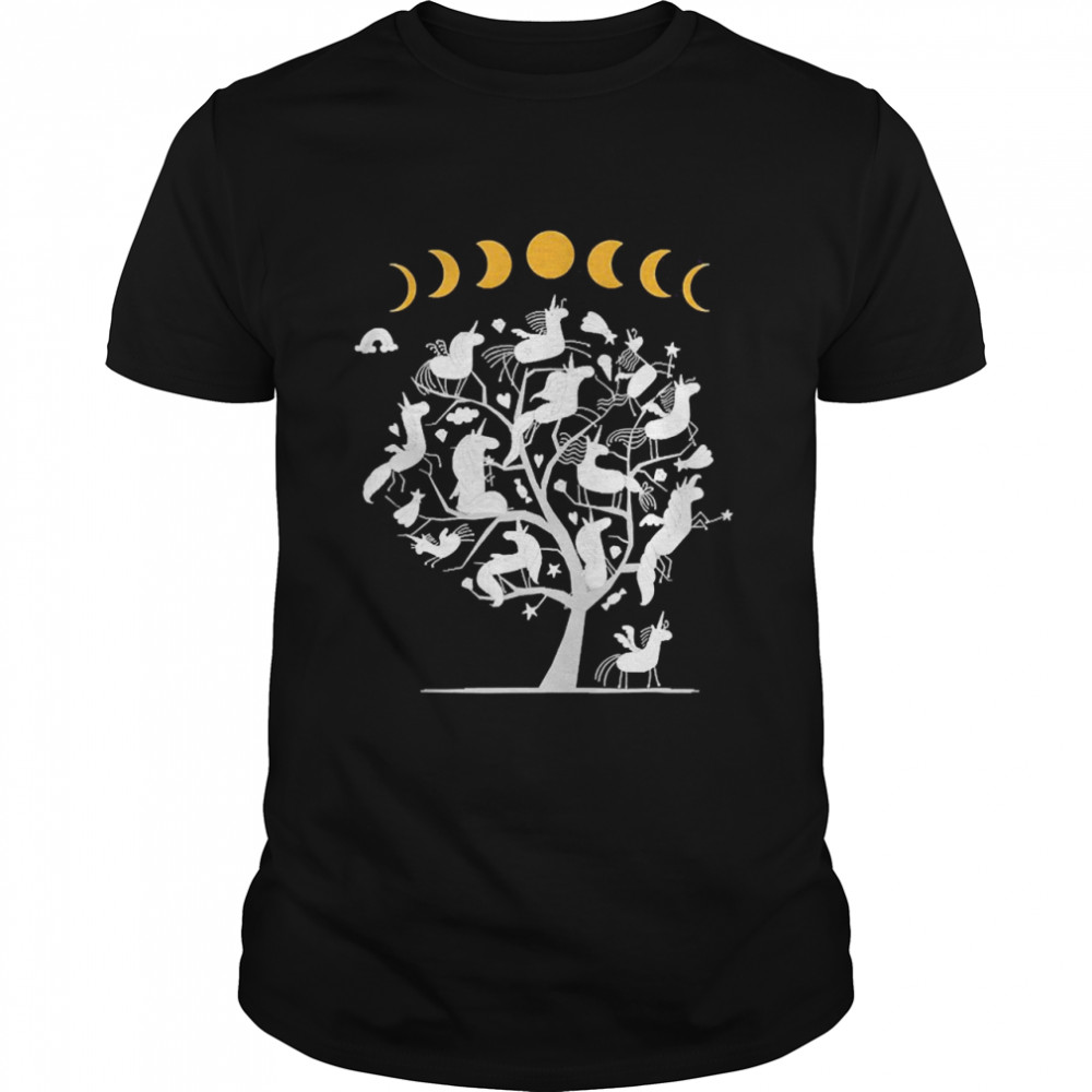 Phases Of The Moon Tree With Unicorns Shirt