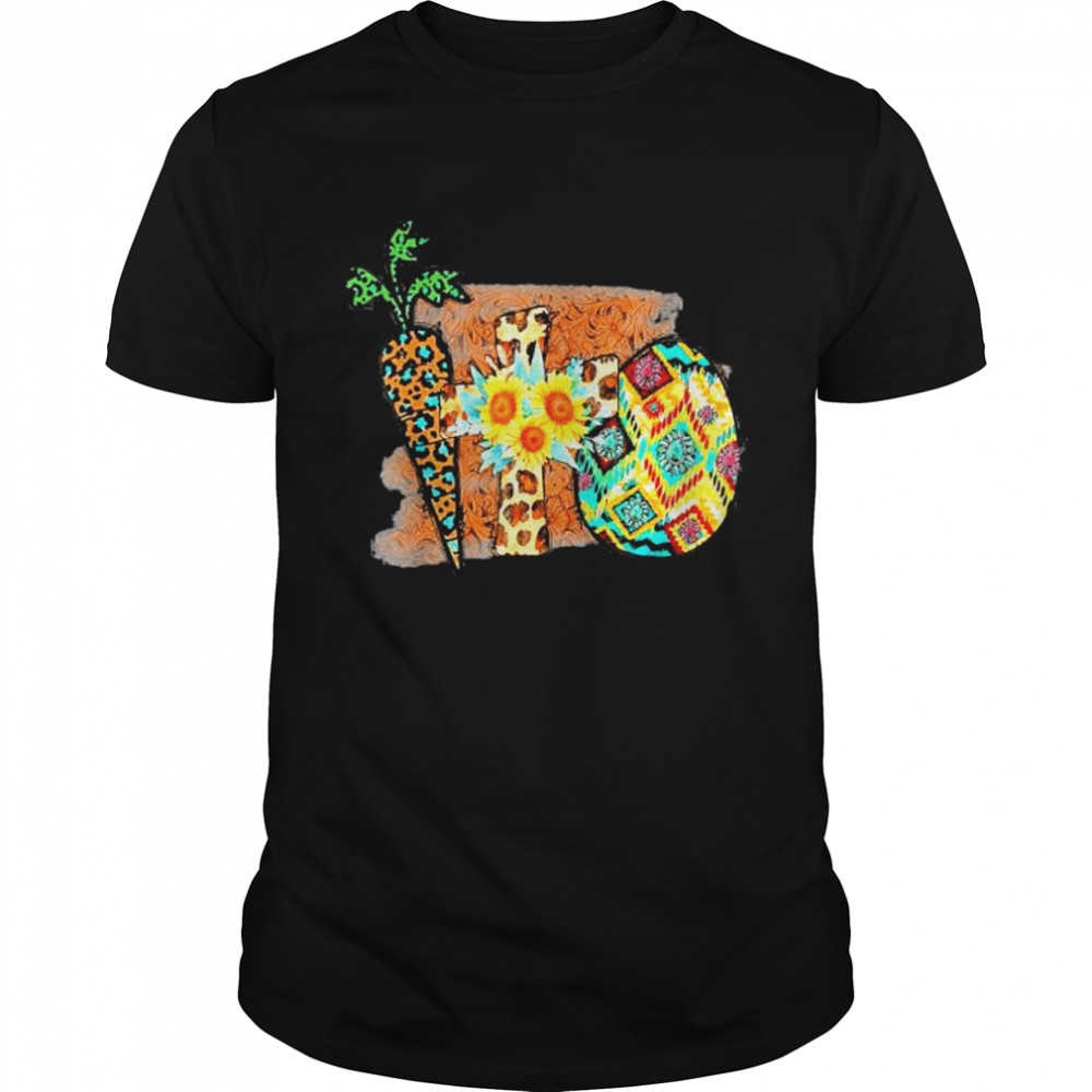 Happy Easter Graphic Leopard Carrot Egg Cross shirt