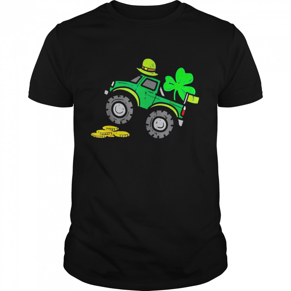 Kids Leprechaun Monster Truck Shamrock St Patrick Shirt