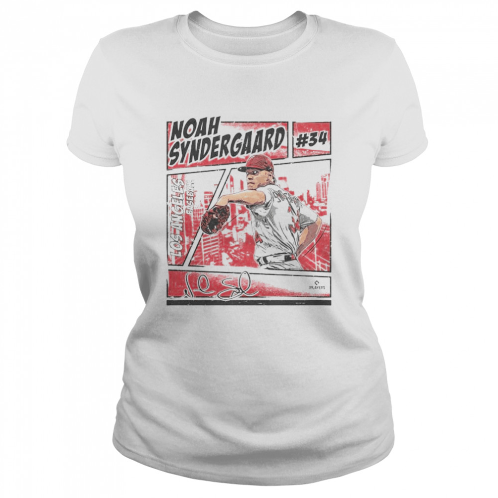 Los Angeles Angels Noah Syndergaard #34 comic signature shirt Classic Women's T-shirt