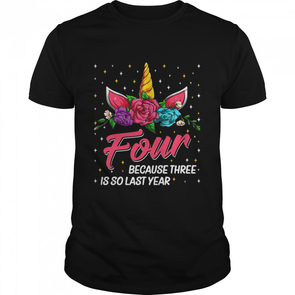 4 Years Old Birthday Girl Face Unicorn 4th Birthday Shirt