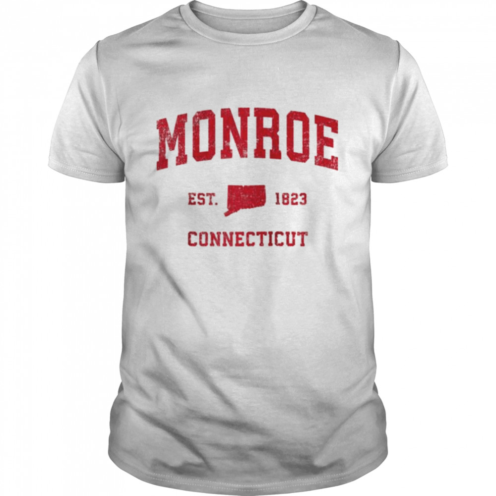 Monroe Connecticut CT Vintage Sports Design Red Print Shirt