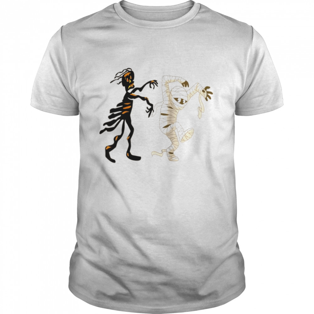 Halloween Running Scary Skeleton and Mummy Shirt