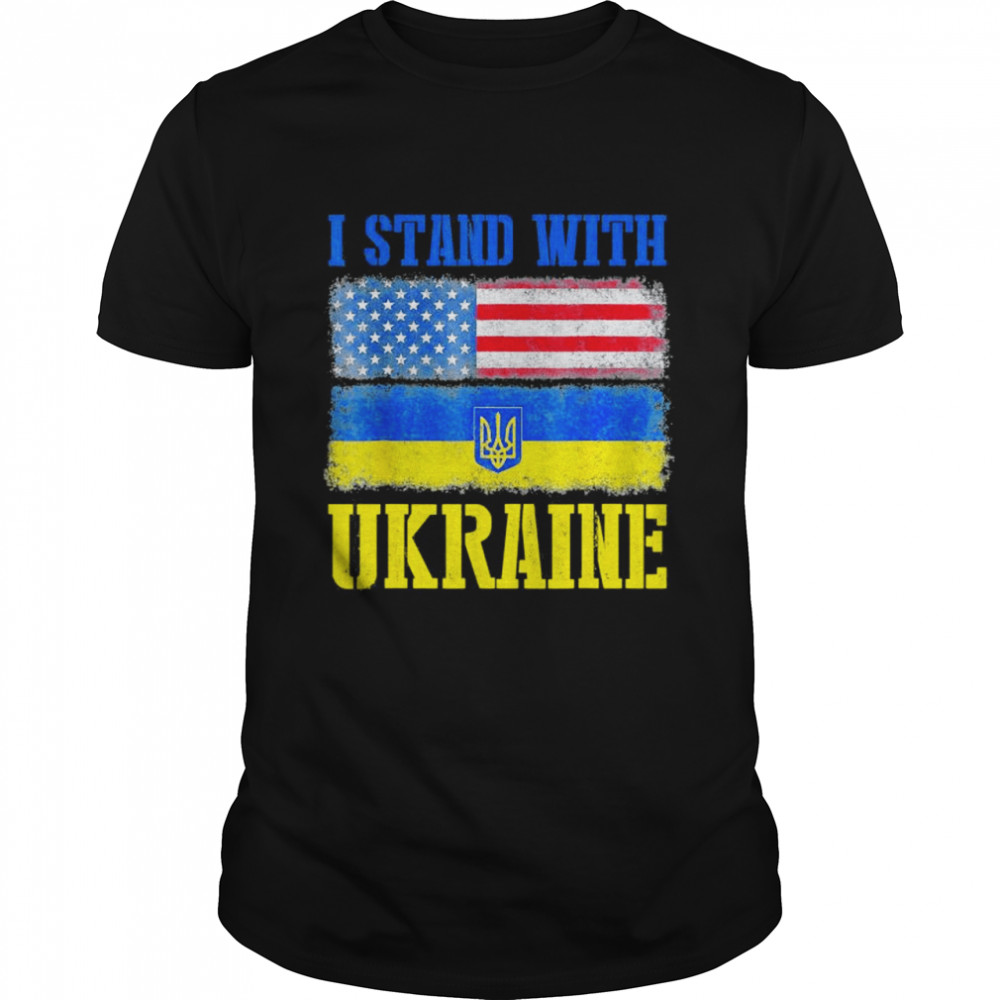 Support I Stand With Ukraine American Ukrainian Flag T-Shirt