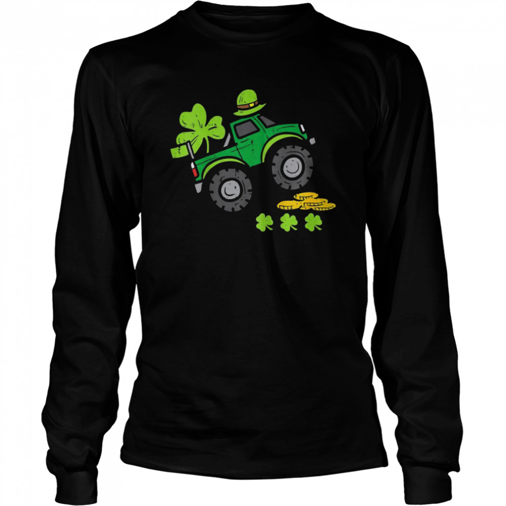 Kids Kids Leprechaun Monster Truck Shamrock St Patrick Day B  Long Sleeved T-shirt