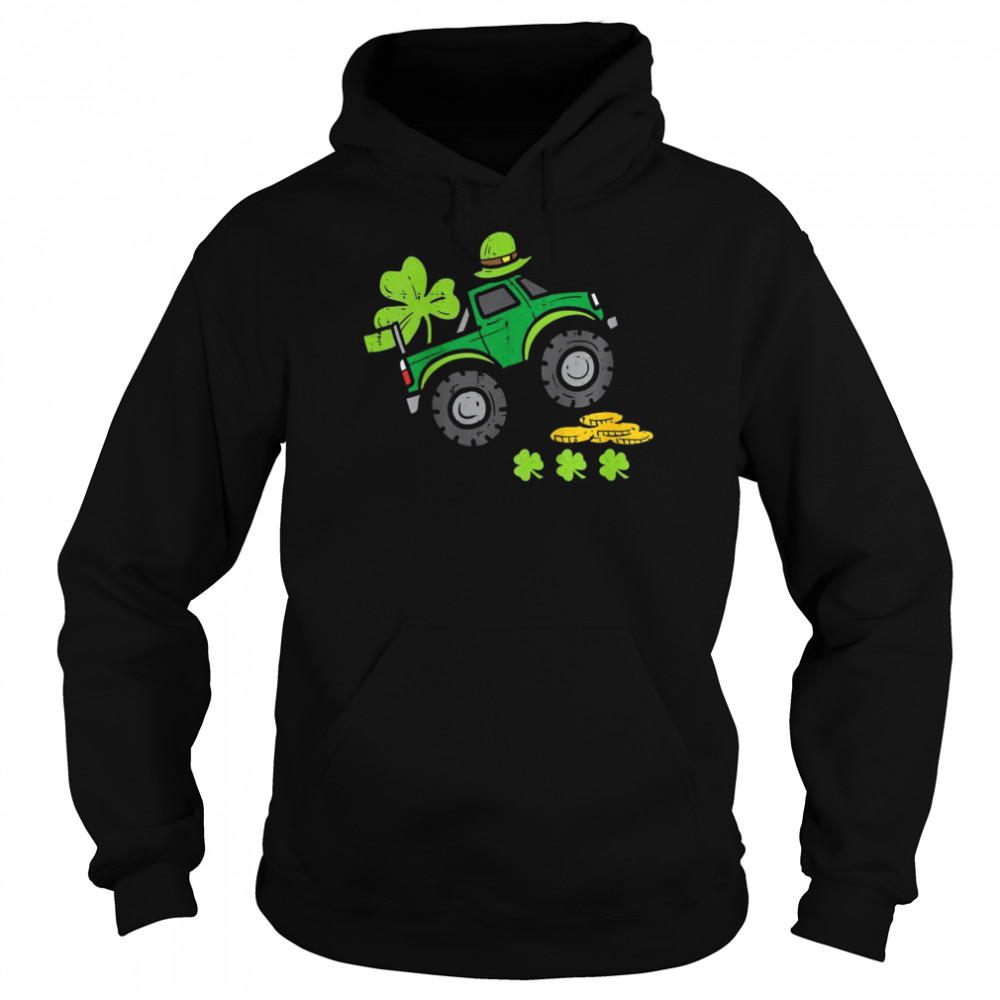 Kids Kids Leprechaun Monster Truck Shamrock St Patrick Day B  Unisex Hoodie