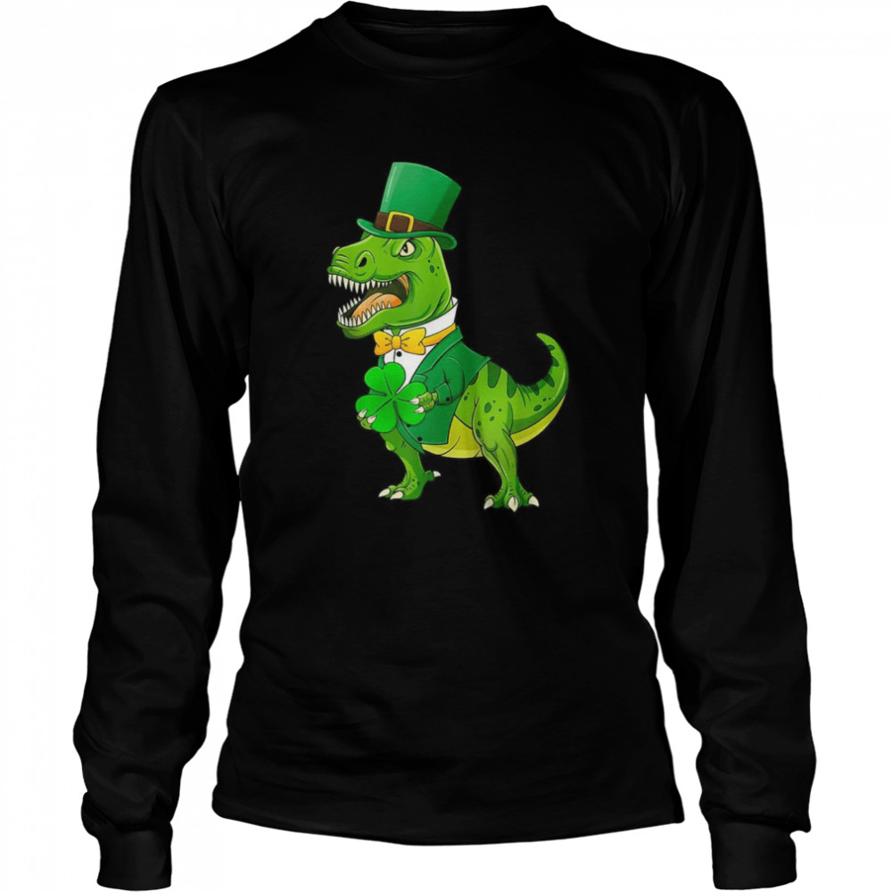 Leprechaun Irish TRex Dinosaur St Patrick Day Boys Kid  Long Sleeved T-shirt