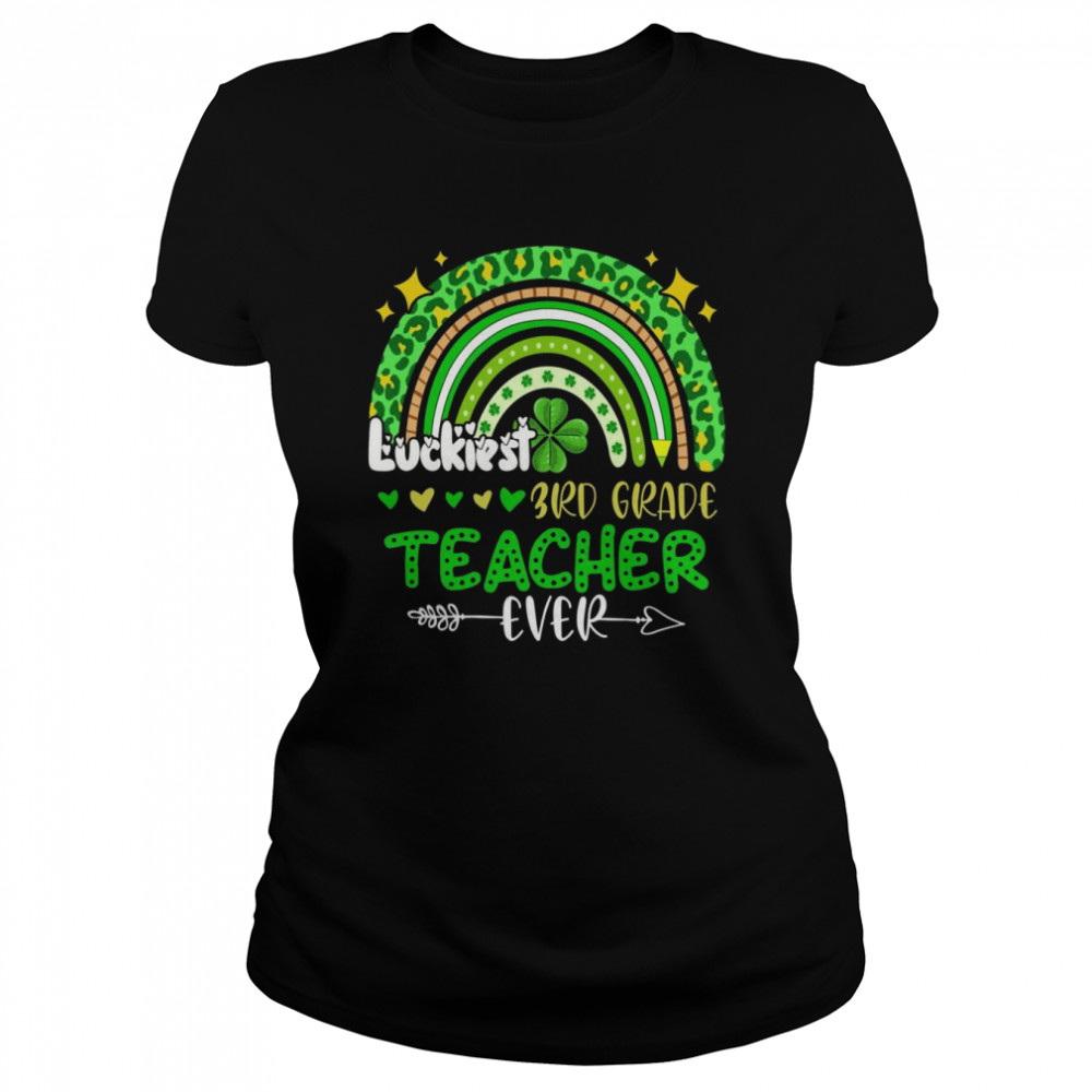 Luckiest 3rd Grade Teacher Ever Leopard Boho Rainbow Patrick  Classic Women's T-shirt