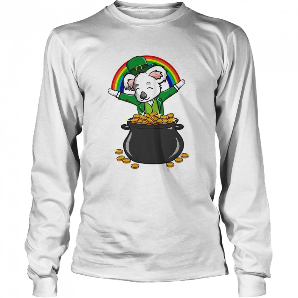 St Patrick Koala Pot Of Gold Lucky Rainbow Adult Kids  Long Sleeved T-shirt