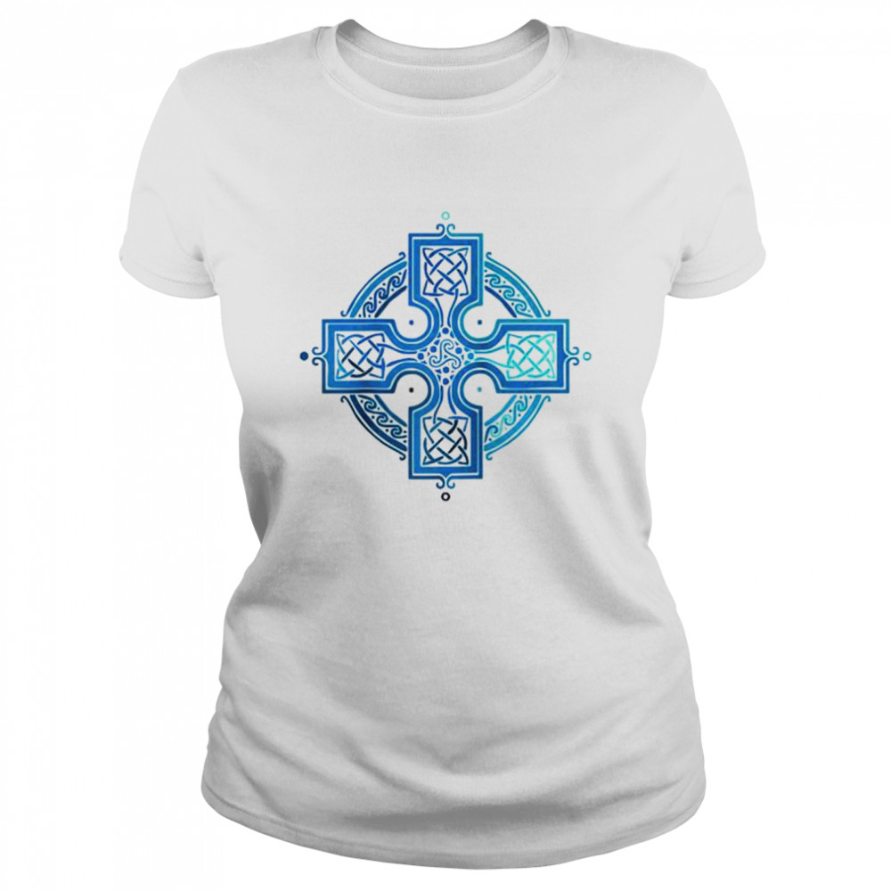 St Patrick’s Day Blue Celtic Cross Irish for Him Her  Classic Women's T-shirt