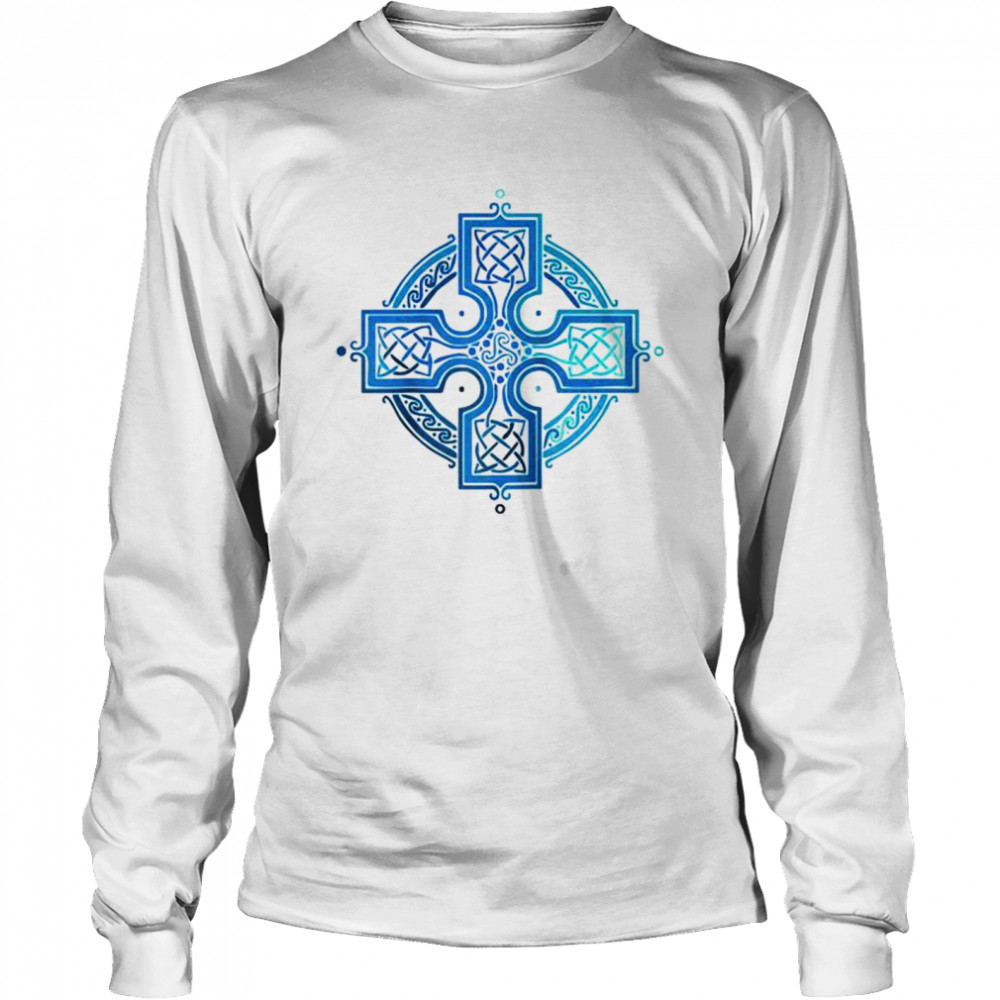 St Patrick’s Day Blue Celtic Cross Irish for Him Her  Long Sleeved T-shirt