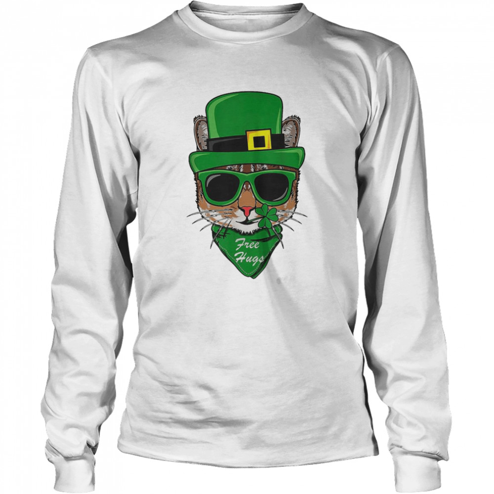 St. Patrick’s Day Cat Free Hugs Art  Long Sleeved T-shirt