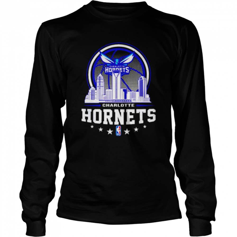 Charlotte Hornets NBA City Skyline shirt Long Sleeved T-shirt