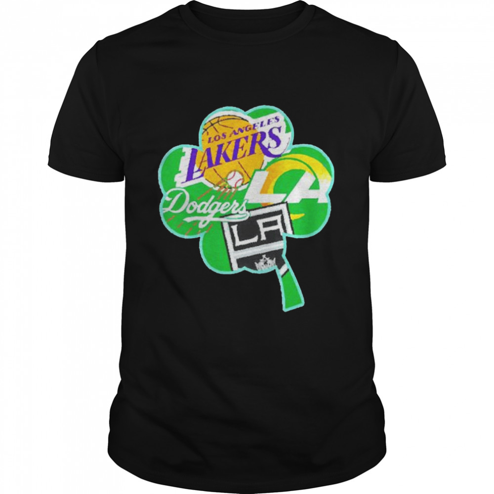 St. Patrick’s Day Los Angeles Lakers Los Angeles Rams Los Angeles Dodgers Los Angeles Kings four leaf clover shirt