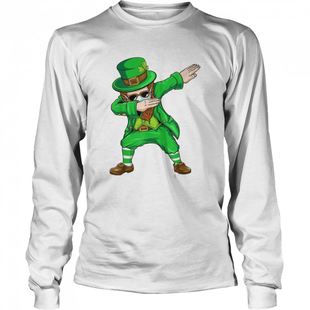 Dabbing leprechaun Face Mask St Patrick’s Day Boys  Long Sleeved T-shirt