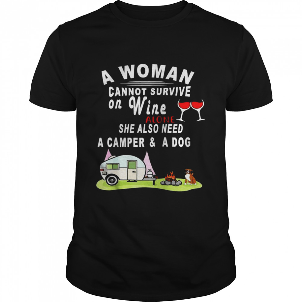 Eine Frau kann nicht allein mit Wein überleben Camper und ein Hundemädchen Raglan Shirt