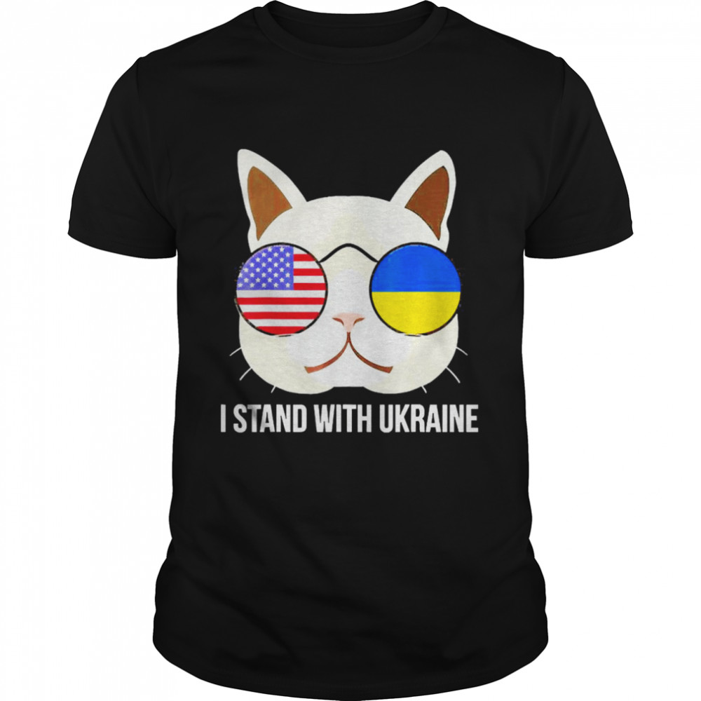 I Stand With Ukraine Ukrainian American Cat USA Flag Shirt