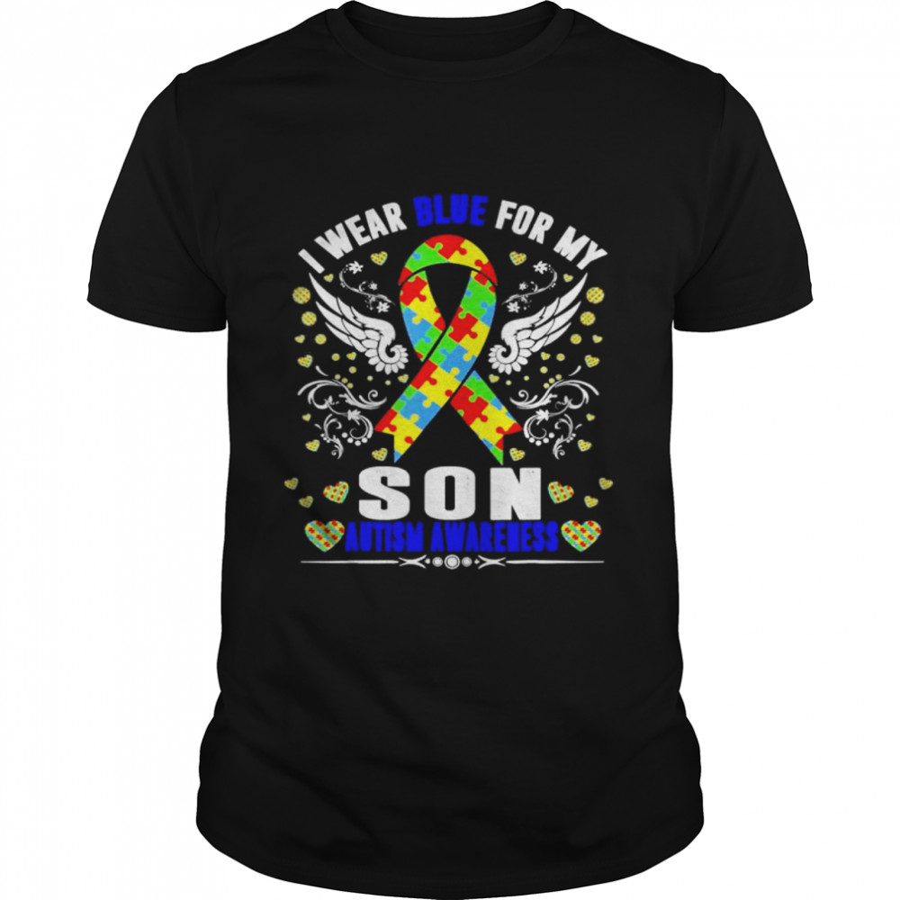 I Wear Blue For My Son Autism Awareness Day Boho Rainbow shirt