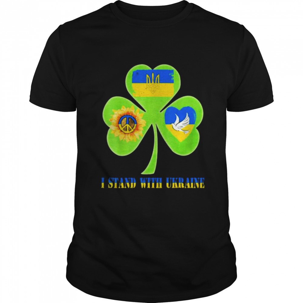 Stop Russian Patty’s Day Shamrock Heart Peace Ukraine Flag Dove Sunflower T-Shirt