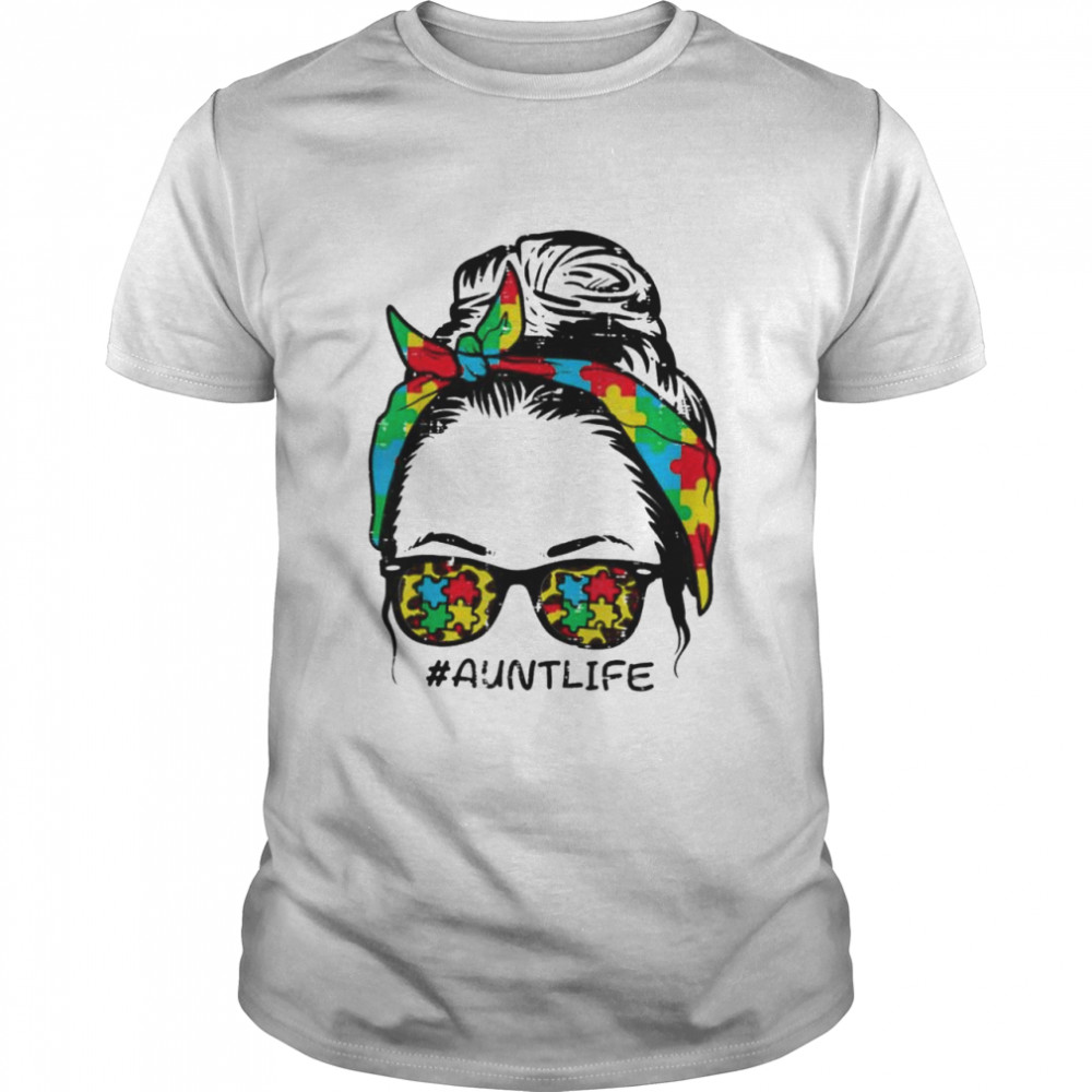 Hairbun Puzzle Sunglasses Aunt Life Autism Awareness Women shirt