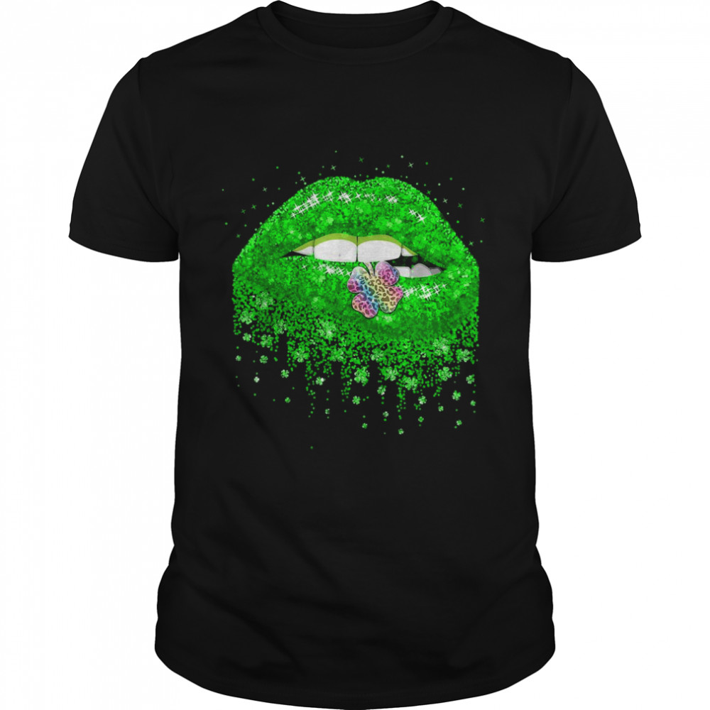 Irish Leopard Shamrock Lucky St Patricks Day Green Lips Sexy Shirt