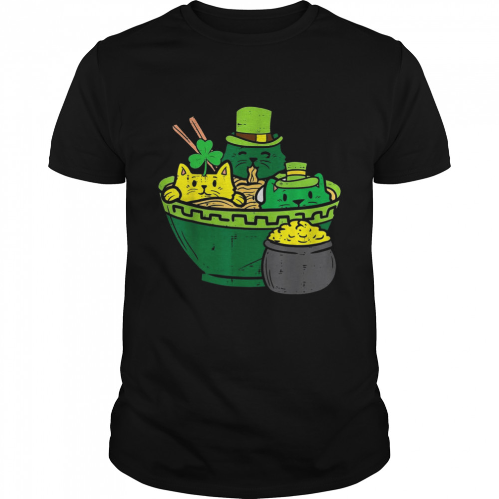 Irish Ramen Cats Cute Anime St Patricks Day Girls Shirt