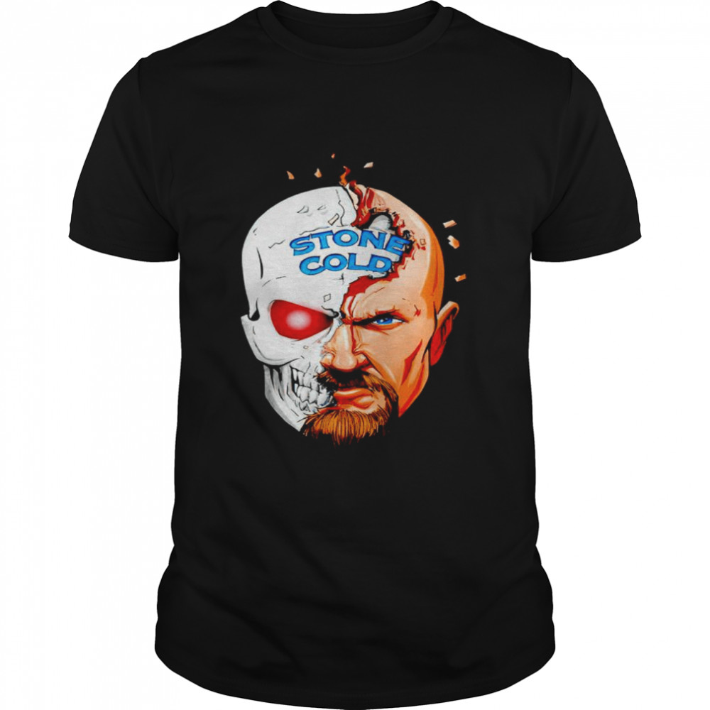 Stone Cold Steve Austin half skull cartoon shirt