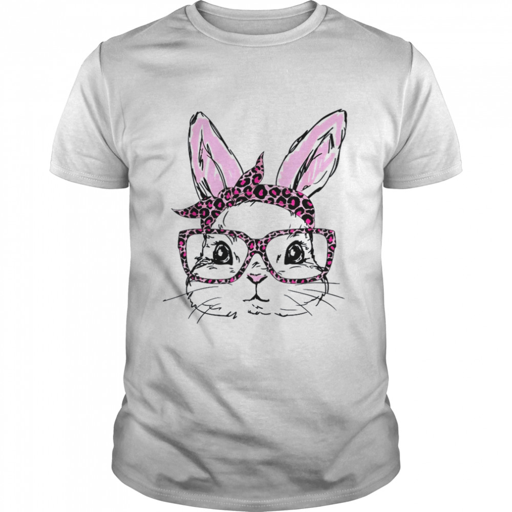 Cute Bunny Face Leopard Glasses Headband Easter Day Shirt