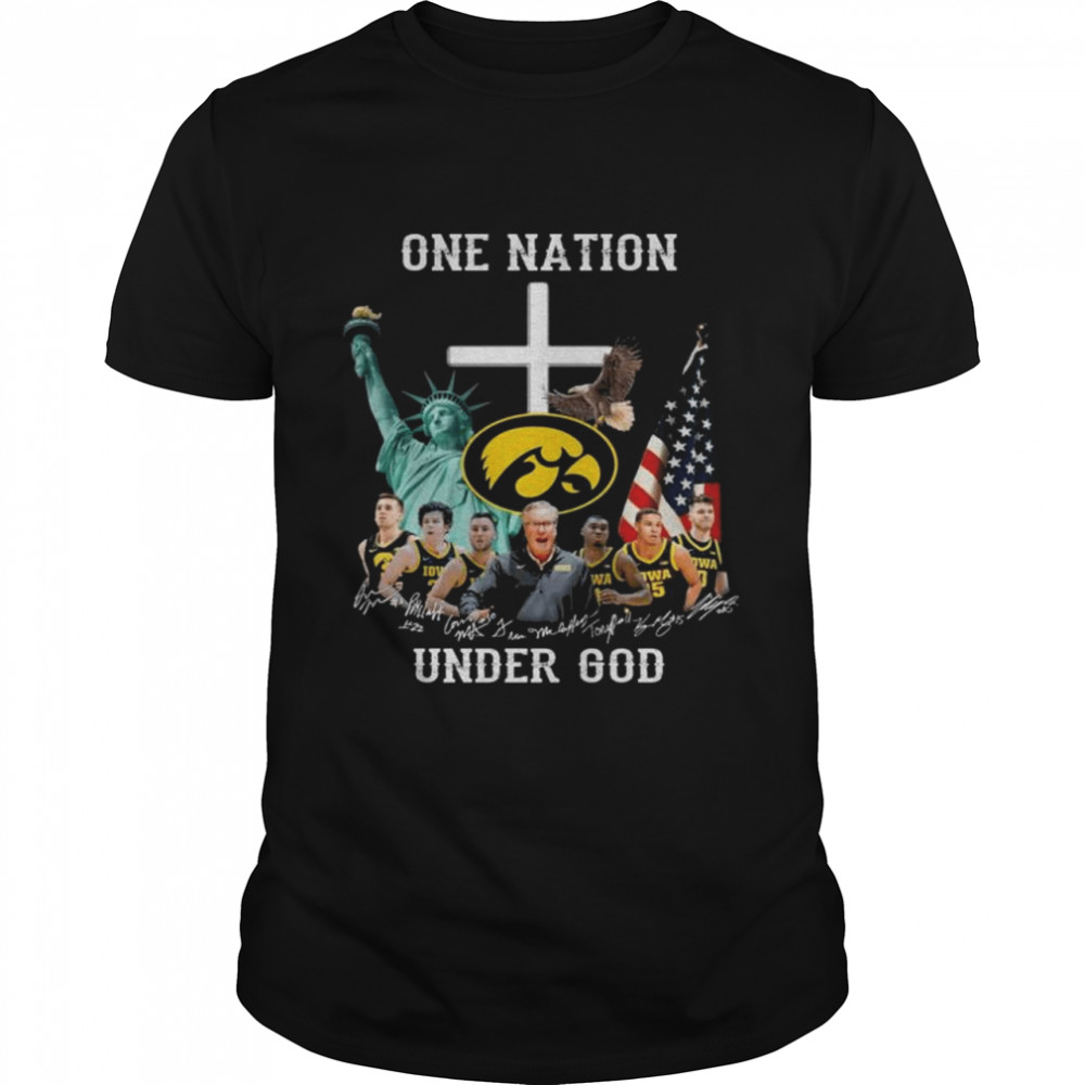 Iowa Hawkeyes football one nation under god American flag signatures shirt