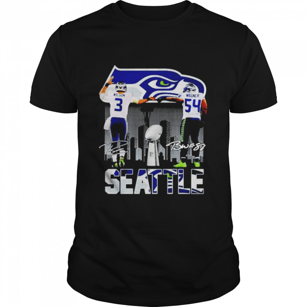 Seattle Seahawks Russell Wilson and Bobby Wagner signatures shirt