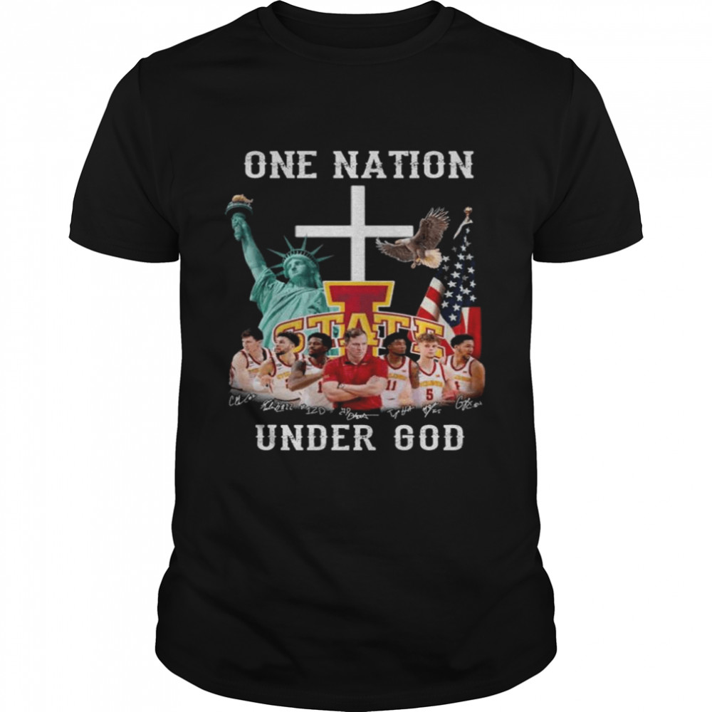 Iowa State Fan one nation under god American flag signatures shirt