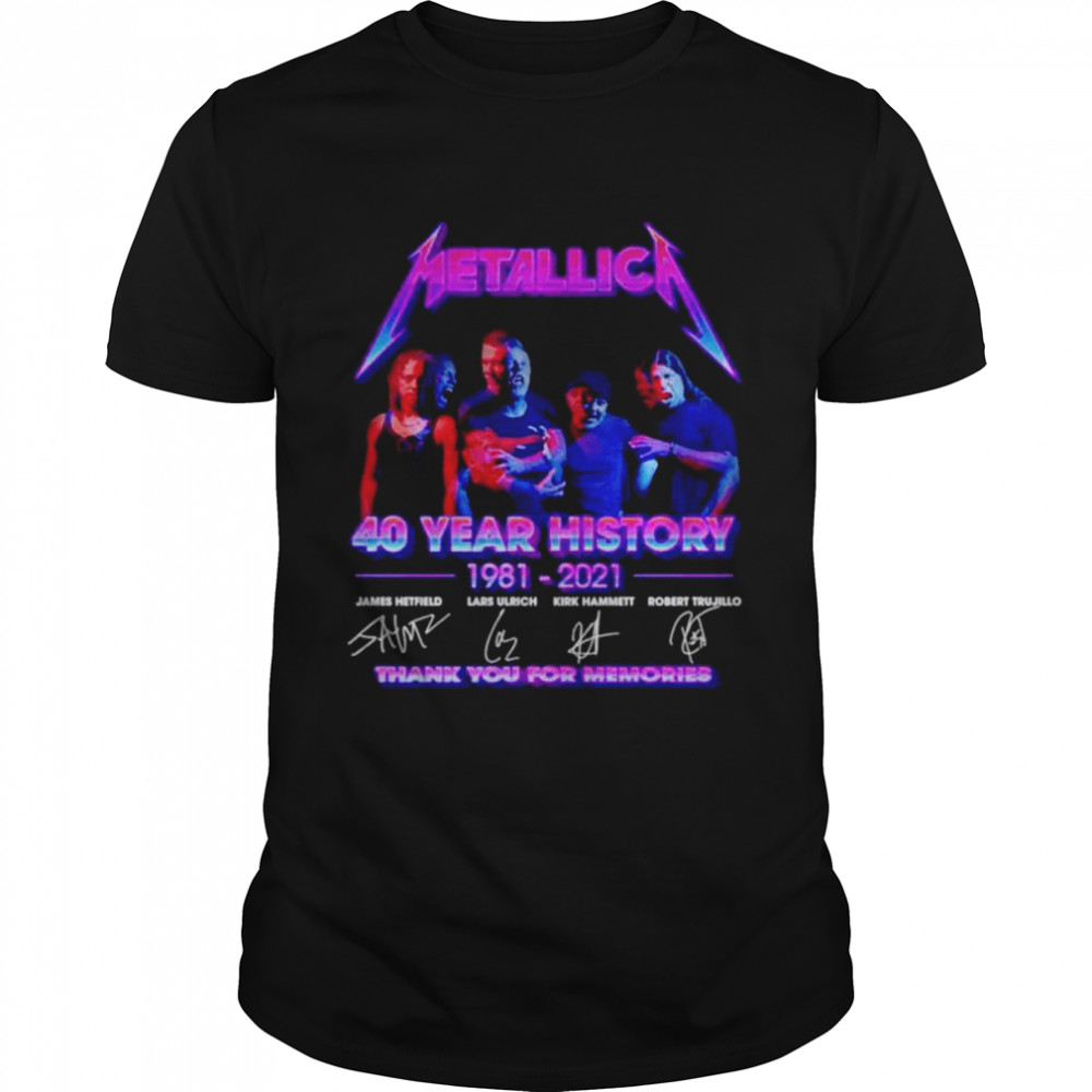 Metallica 40 year history 1981 2021 thank you for memories signatures T-shirt